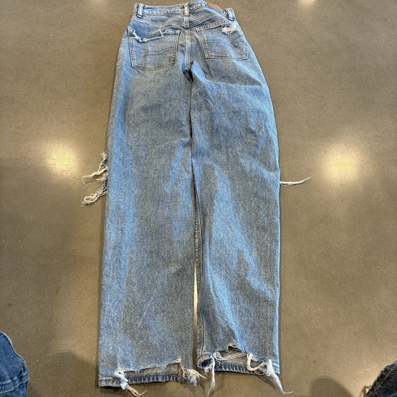 American Eagle Jeans Women 00 Blue Highest Rise Baggy Straight Light Wash Thrash - Picture 5 of 5